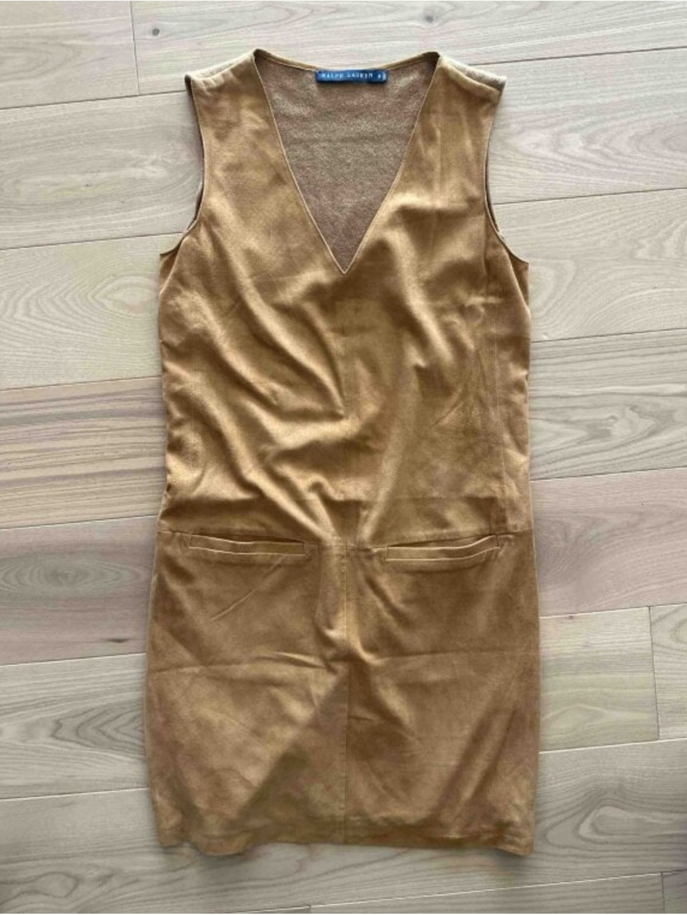 Ralph Lauren Tan Suede-Look V-Neck Mini Dress